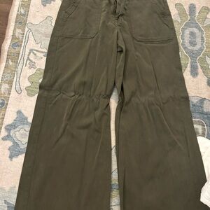 Olive Green Wide-Leg Utility Pants